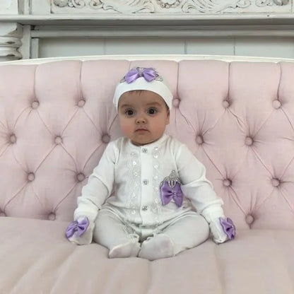 Onesie Baby Girl Crown Purple Home Coming Outfit Layette Jewels set Baptism Take Me Home Outfit Baby shower gift Newborn Gifts