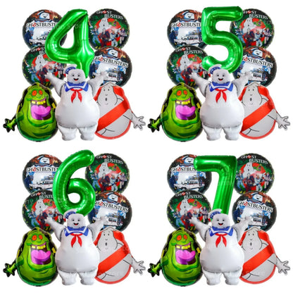 8Pcs Ghostbusters Balloons Set Catch Ghost Balloon 32inch Green Number Balloon  for Kids 1-9th Birthday Party Decoration