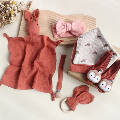 Customize The Name Newborn Gift Baby Cartoon Comfort Towel Baby Socks Mouthwash Towel Wash Box Newborn Bite Ring Headband Set