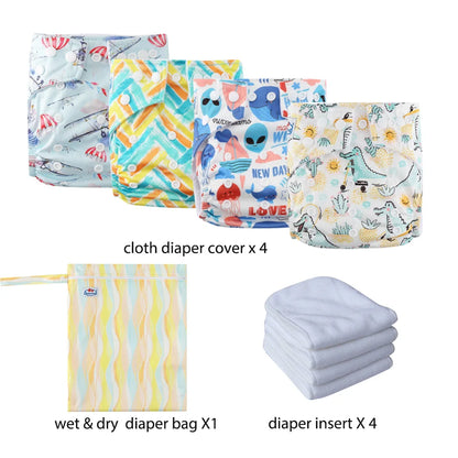 Babyland New Waterproof Baby Cloth Diaper Kit with Inserts & Wet Bags | Economical Washable Nappy System (0-36 Months)