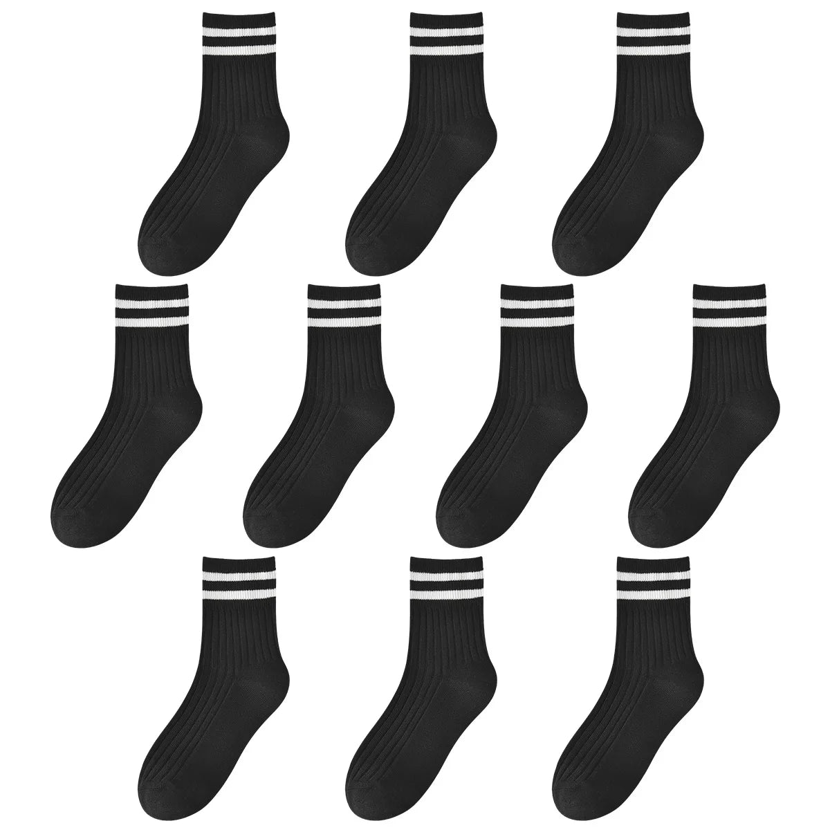Kids Boys Girls Cotton Socks - Seamless Double Needle Ribbed 2-Stripe, All Season School Home Sports Socks
