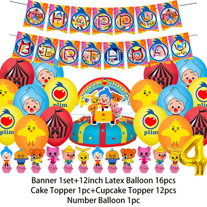 Cartoon Pliming Plims Theme Kids Birthday Party Decoration Background Supplies Balloon Set Cake Toppers Banner Backdrop Kid Gift