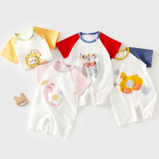 3M-2T Summer Baby Short Sleeve Romper Cute Animal Applique Bodysuit for Toddler Girls Cotton Soft Boys One Piece Clothes