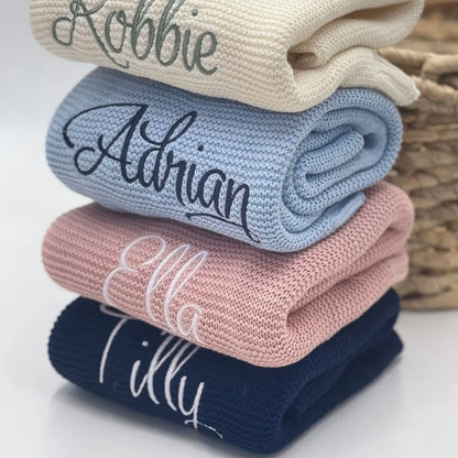 Personalized Name Baby Blanket Embroidered Name Knit Baby Blanket Newborn Gift New Mom Gifts Newborn Baby Girl & Boy Gift