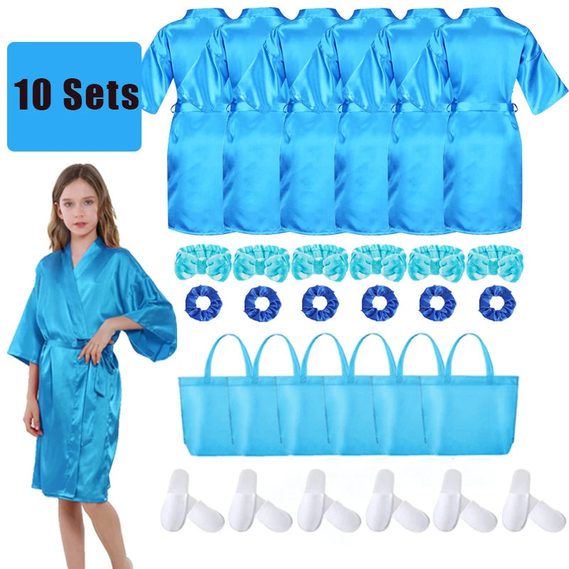 6-15Pcs Spa Party Robes for Girls Supplies Favors Kids Gowns Robe Soft Spa Headband Sleepover Birthday Party