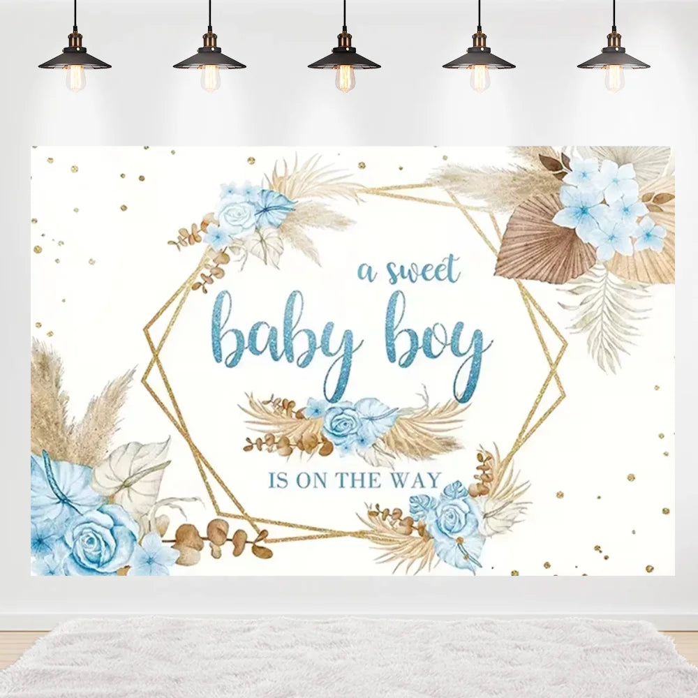 Welcome Baby Shower Newborn Background Decoration Girl Boy Birthday Party Backdrop Supplies Balloon Teddy Bear Photographic Prop