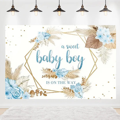 Welcome Baby Shower Newborn Background Decoration Girl Boy Birthday Party Backdrop Supplies Balloon Teddy Bear Photographic Prop