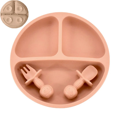 4Pcs/Set Baby Safe Silicone Dining Plate Solid Cute Cartoon Children Dishes Smile Face Baby Tableware Set Retro Kids Plate
