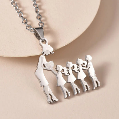 Lovely Gold Color Family Pendant Necklaces Mom Dad Children Baby Woman Stainless Steel Choker Jewelry Mother Day Gift New