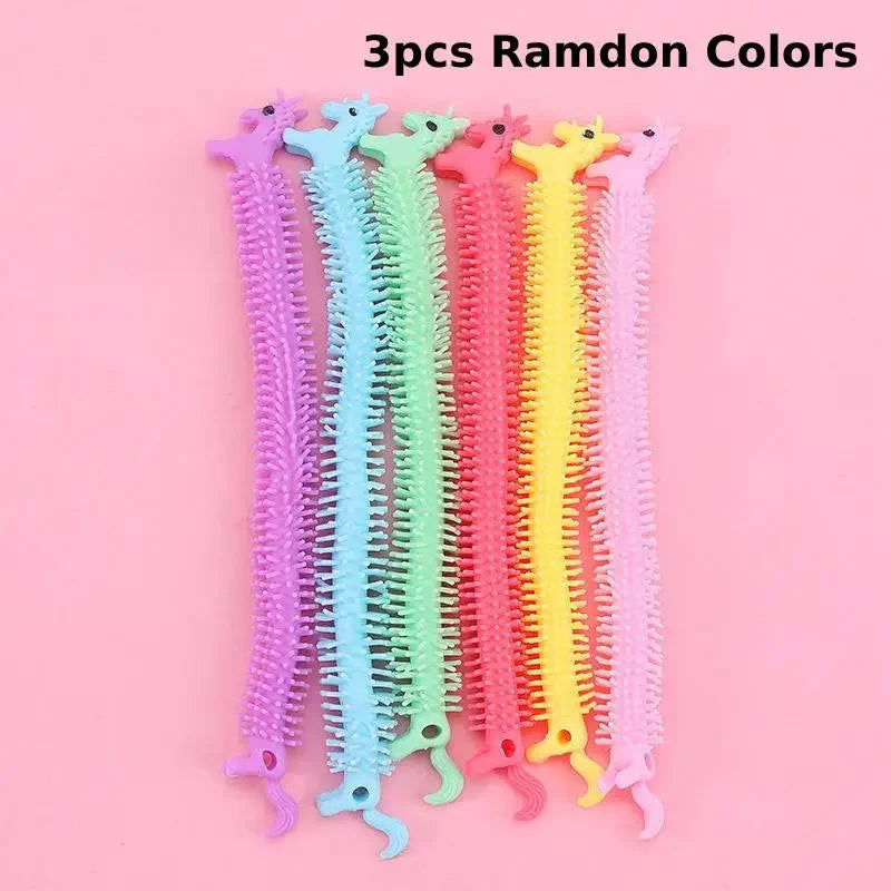 3pcs Stretchy String Fidget Toys Colorful Long Noodle Stretch Toys Worm Caterpillar Toy Sensory Toys for Kids Toddler Autism