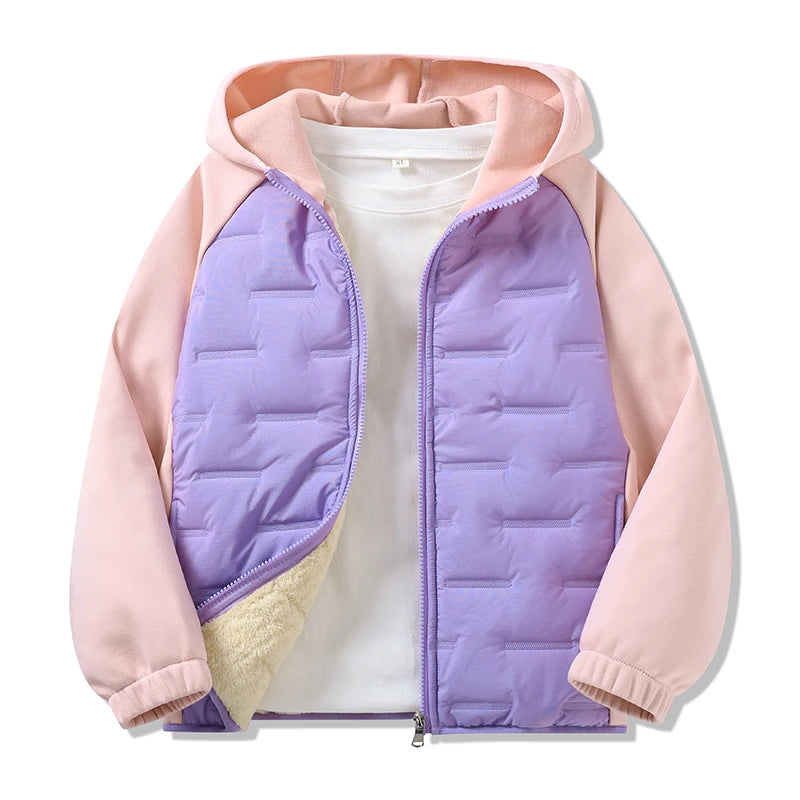 Winter Keep Warm Boys Girl Jacket Lined With Velvet Thick Cotton Padded Hooded Coat Kids Children Out The Cold Outerwear