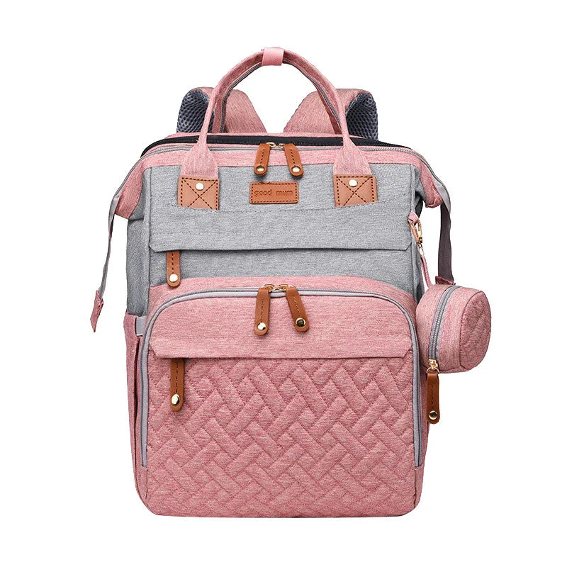 Multifunctional Diaper Backpack Changing Bag Large Capacity Folding Crib Nursing Mommy Bag for Travel