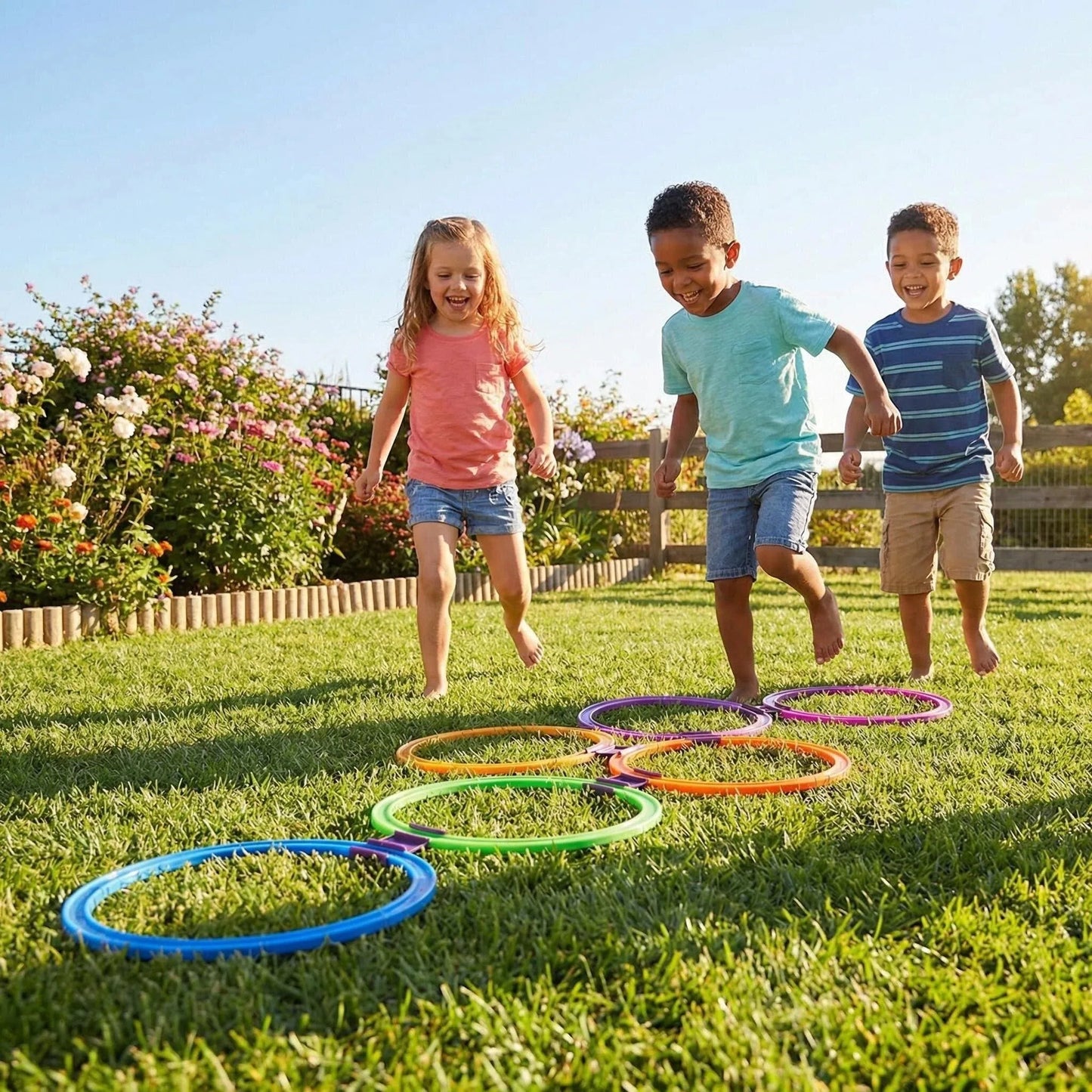 10 Hoops 10 Connectors Lattice Jump Ring Game Set Outdoor Football Physical Training Sport Toys for Park Play Boys Girls
