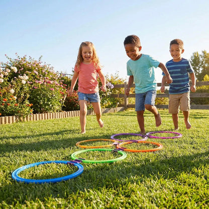 10 Hoops 10 Connectors Lattice Jump Ring Game Set Outdoor Football Physical Training Sport Toys for Park Play Boys Girls
