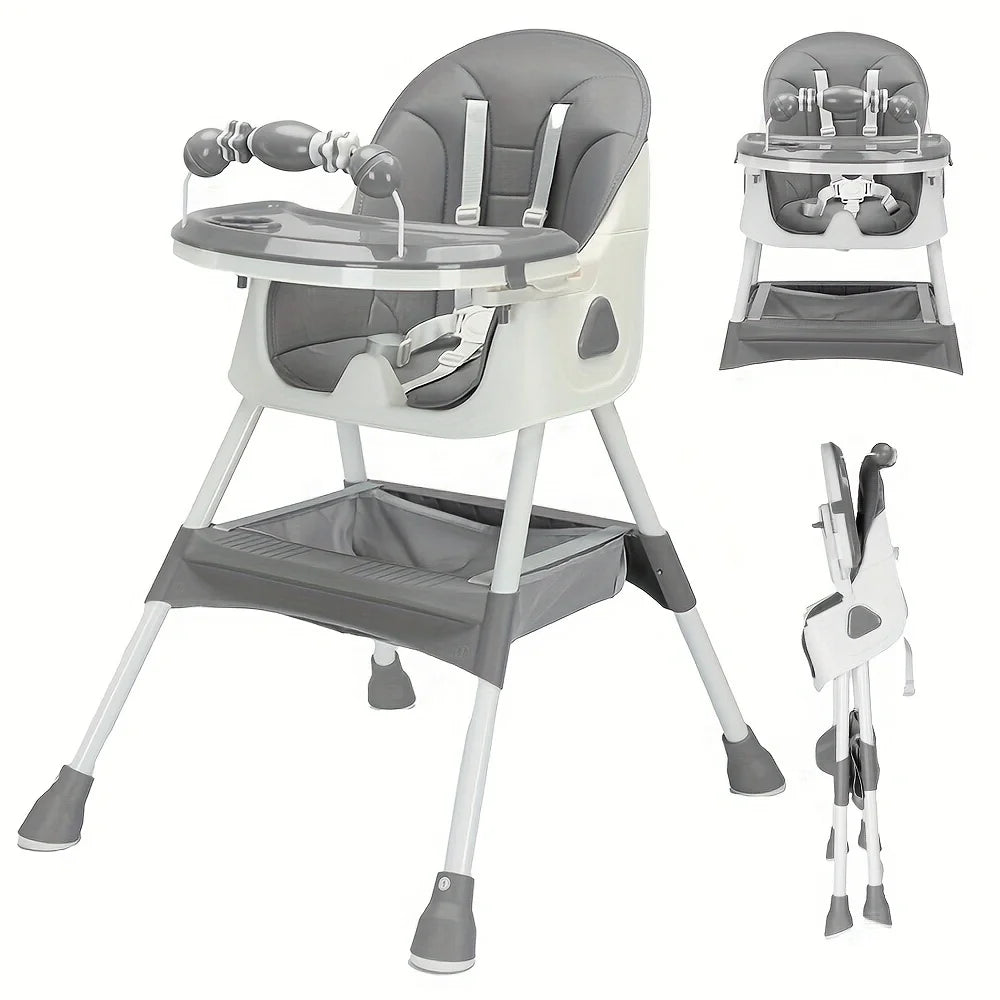 Foldable Baby Highchair 6 Months Plus, with Large Anti slip Pad & Toy Rack, Easy to Clean Feeding