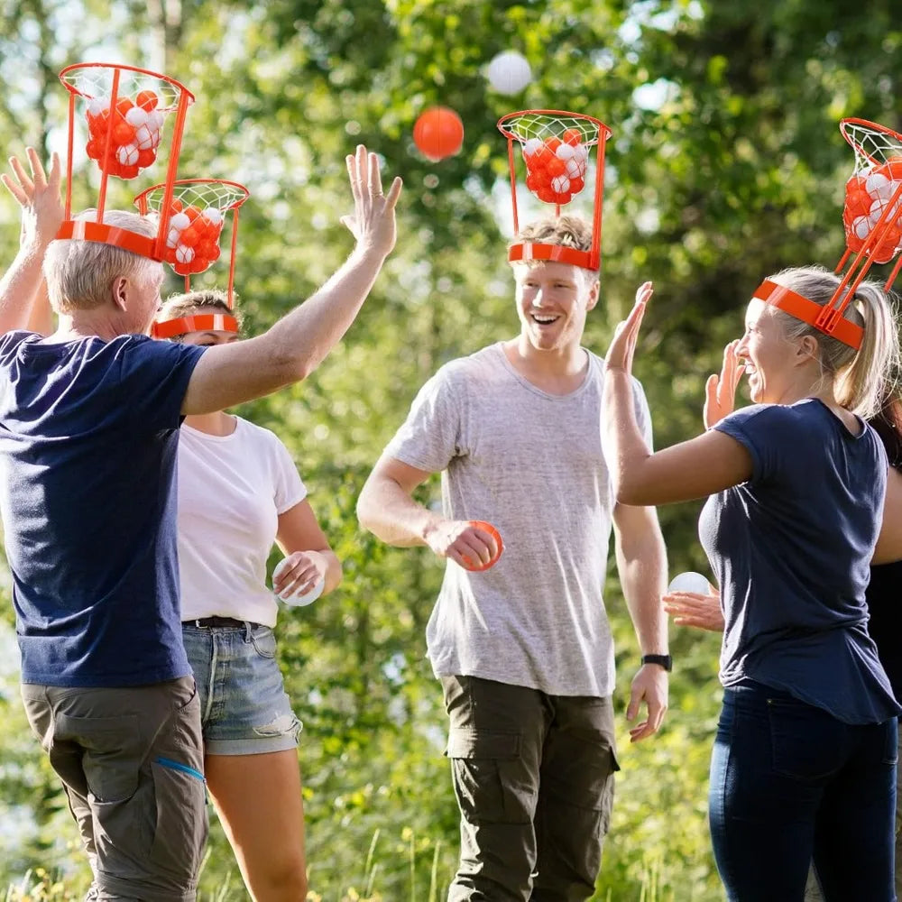 Head Hoop Basketball Party Game Set for Kid Adult Outdoor Sports Game Basket Net Headband with Balls for Birthday Christmas Gift