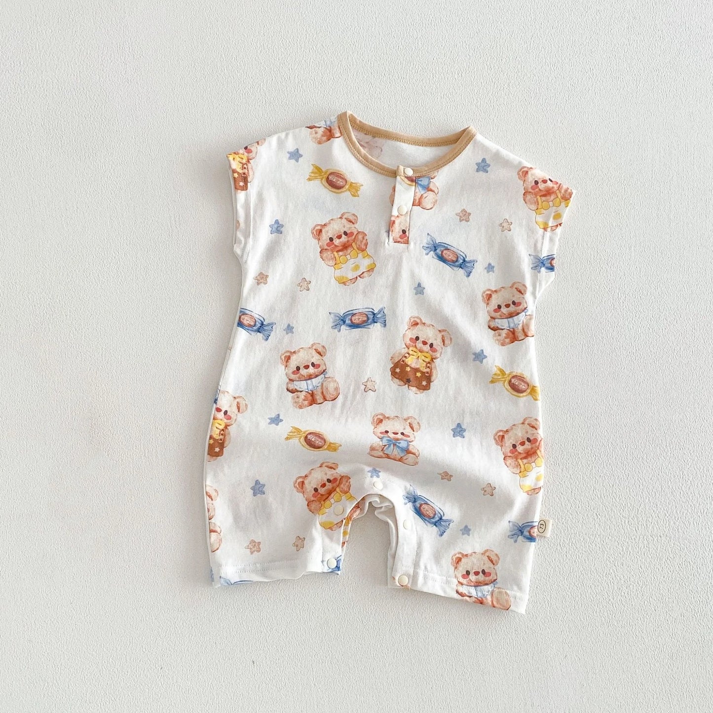 Summer Casual Baby Romper, Cute Cartoon Print Sleeveless One-Piece Bodysuit for Toddlers