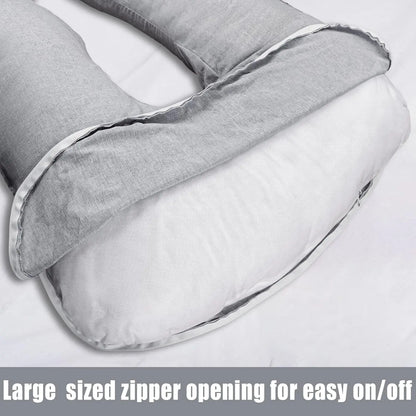 J-Shaped Maternity Pillow Cover, Soft Polyester with Hidden Zipper, Fits 55-58 Inch Pregnancy Pillows, Grey