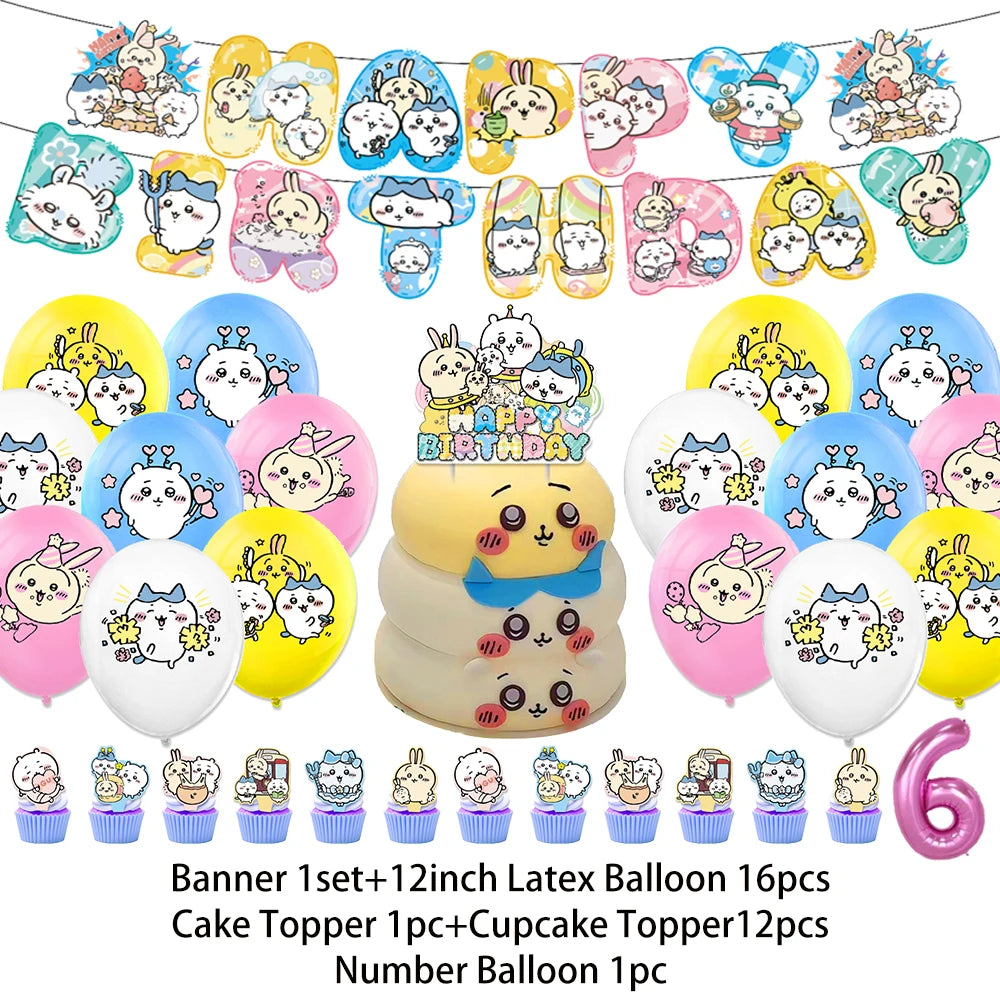 Cartoon Chiikawa Hachiware Usagi Birthday Party Decoration Background Balloon Set Cake Topper Backdrop Baby Shower Kid Gift Prop