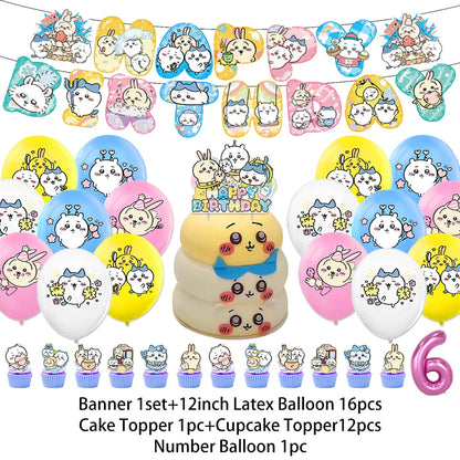 Cartoon Chiikawa Hachiware Usagi Birthday Party Decoration Background Balloon Set Cake Topper Backdrop Baby Shower Kid Gift Prop