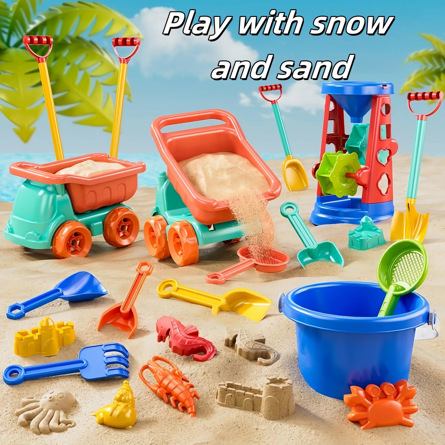 Children's beach toy set for boys and girls to play with sand, snow, water, outdoor gardening, digging soil, digging