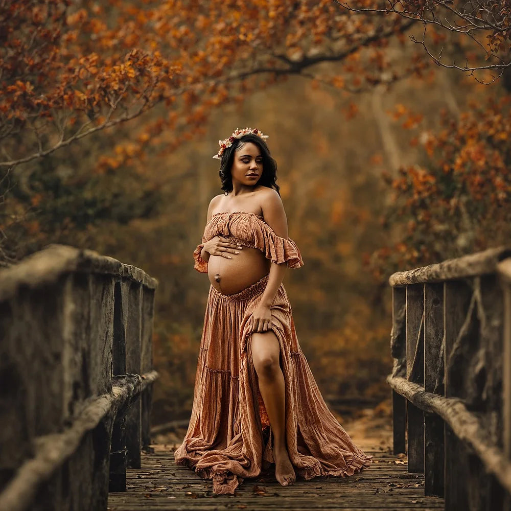  Photo Shooting Pregnancy Dress Comfortable Soft Linen-Cotton Set for Pregnant Women Photos Maternity Two-Piece Dress