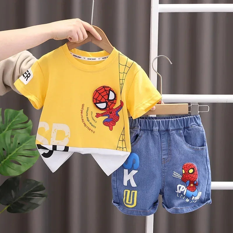 Summer Baby Boys Spiderman Short Sleeve T-shirt Jeans