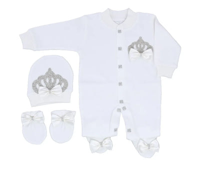 Baby Prince Welcome Home 3pcs Crown Layette Hospital Exit Newborn Outfits Swaddle Set Hello World I'm new Cotton