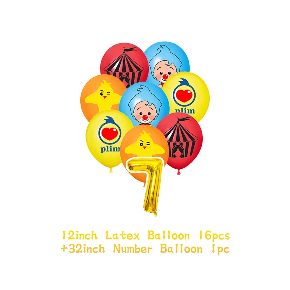 Cartoon Pliming Plims Theme Kids Birthday Party Decoration Background Supplies Balloon Set Cake Toppers Banner Backdrop Kid Gift