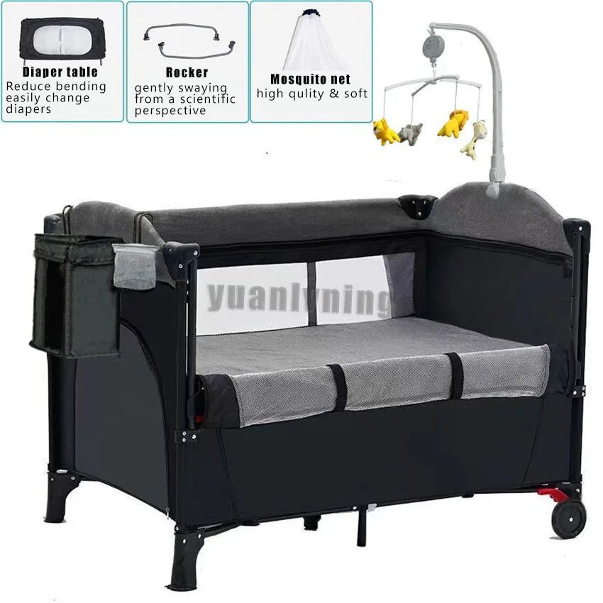 Portable Baby Crib New Multifunctional 4 In 1 Foldable Baby Cot with Diaper Kid Table Cradle Rocker Bed Furniture