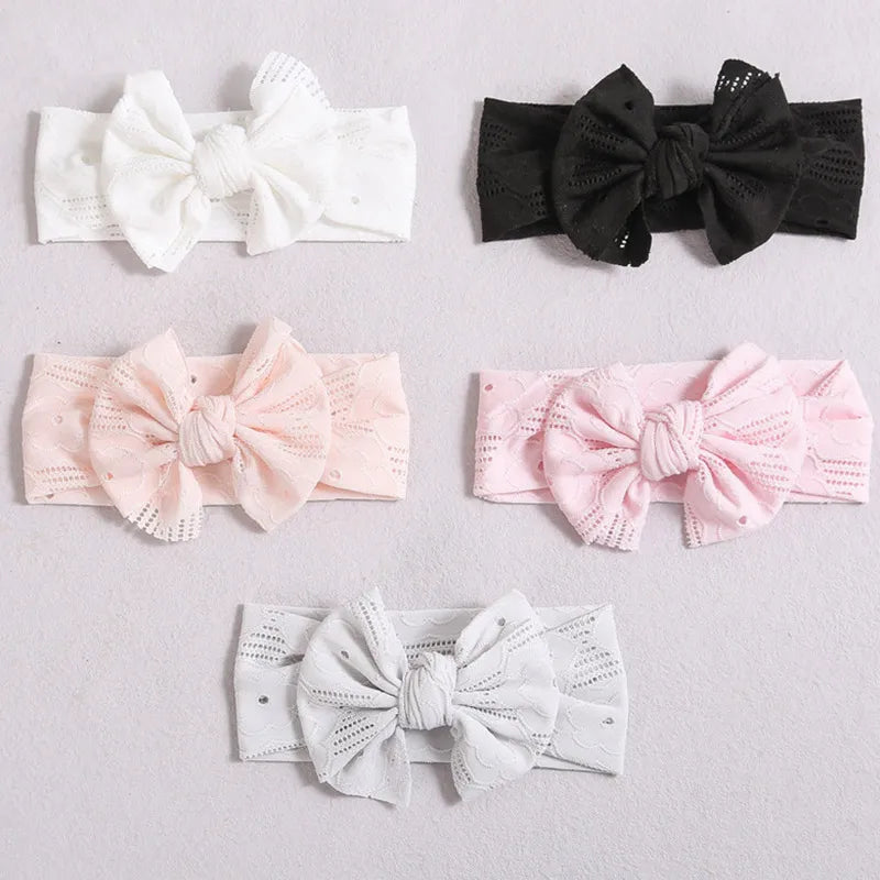 Hollow Bow Baby Headband Solid Color Nylon Elastic Wide Hairbands 0-2Year Girl Bowknot Headdress Kids Hair Accessories