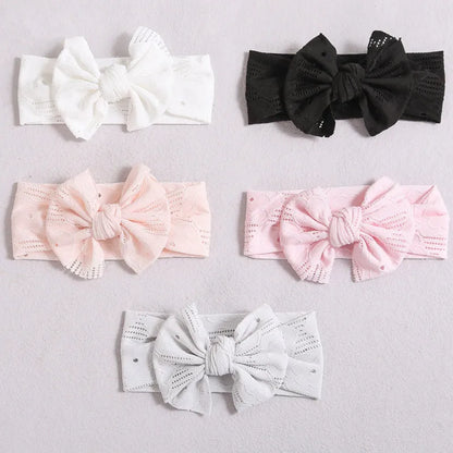 Hollow Bow Baby Headband Solid Color Nylon Elastic Wide Hairbands 0-2Year Girl Bowknot Headdress Kids Hair Accessories