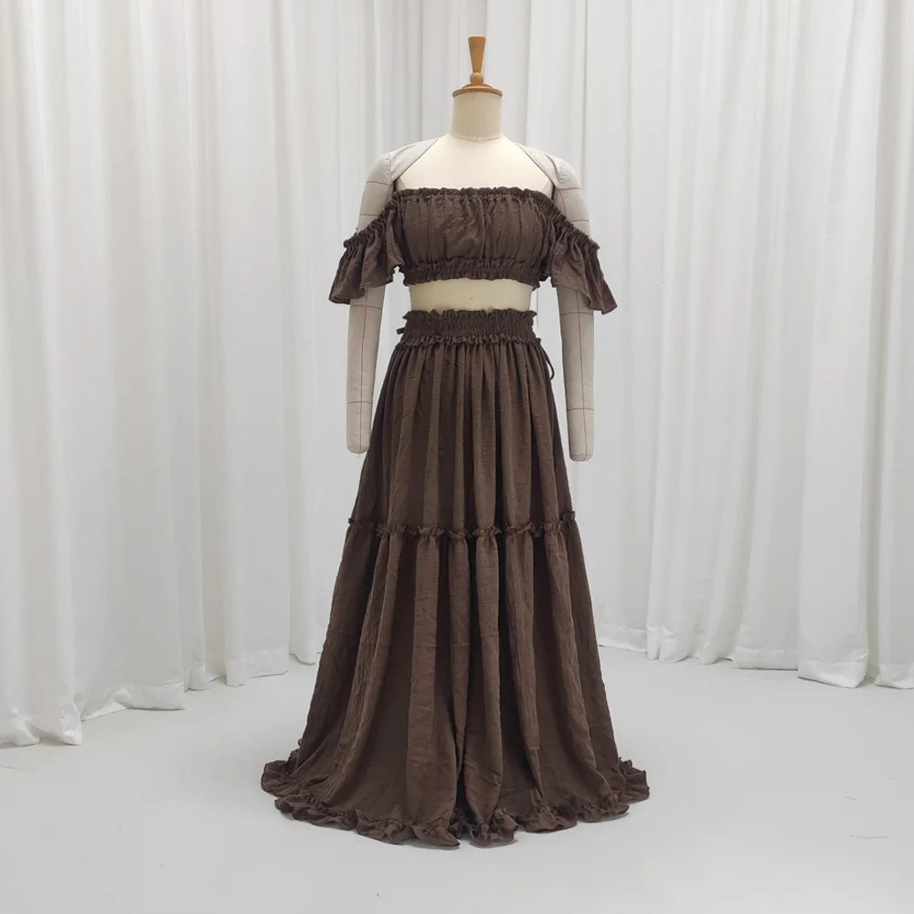  Photo Shooting Pregnancy Dress Comfortable Soft Linen-Cotton Set for Pregnant Women Photos Maternity Two-Piece Dress