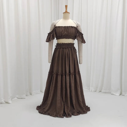  Photo Shooting Pregnancy Dress Comfortable Soft Linen-Cotton Set for Pregnant Women Photos Maternity Two-Piece Dress
