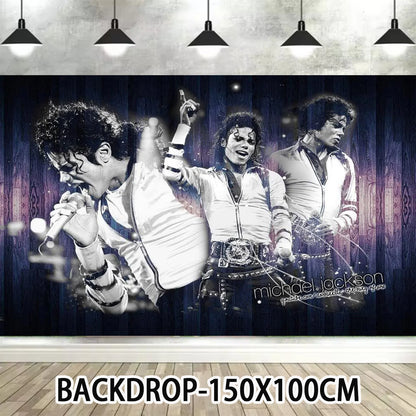 Music&Michael&J-jackson Birthday Party Supplies Banner Latex Balloons Cake Topper Cupcake Toppers Backdrop Fans Kids Adults Gift