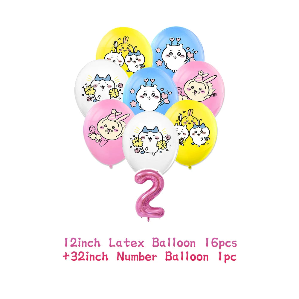 Cartoon Chiikawa Hachiware Usagi Birthday Party Decoration Background Balloon Set Cake Topper Backdrop Baby Shower Kid Gift Prop