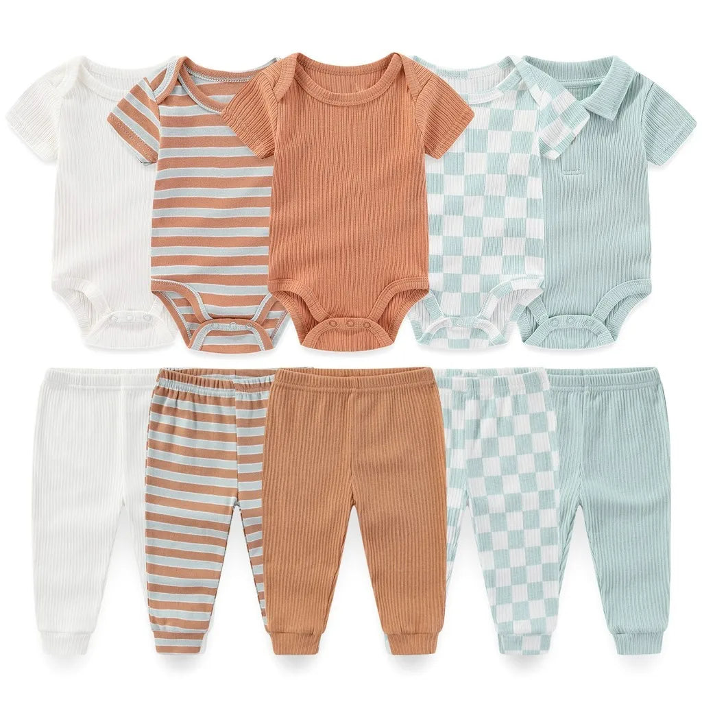 10Pcs Cartoon 100%Cotton Baby Girl & boy Clothes 0-12M Baby Clothes Sets Sleeveless