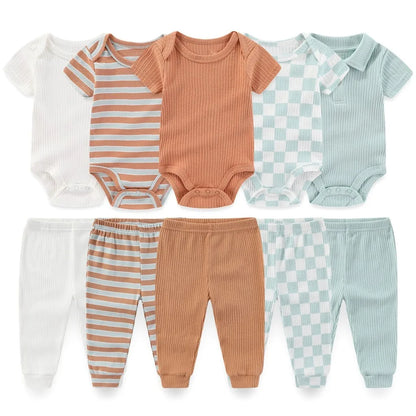 10Pcs Cartoon 100%Cotton Baby Girl & boy Clothes 0-12M Baby Clothes Sets Sleeveless