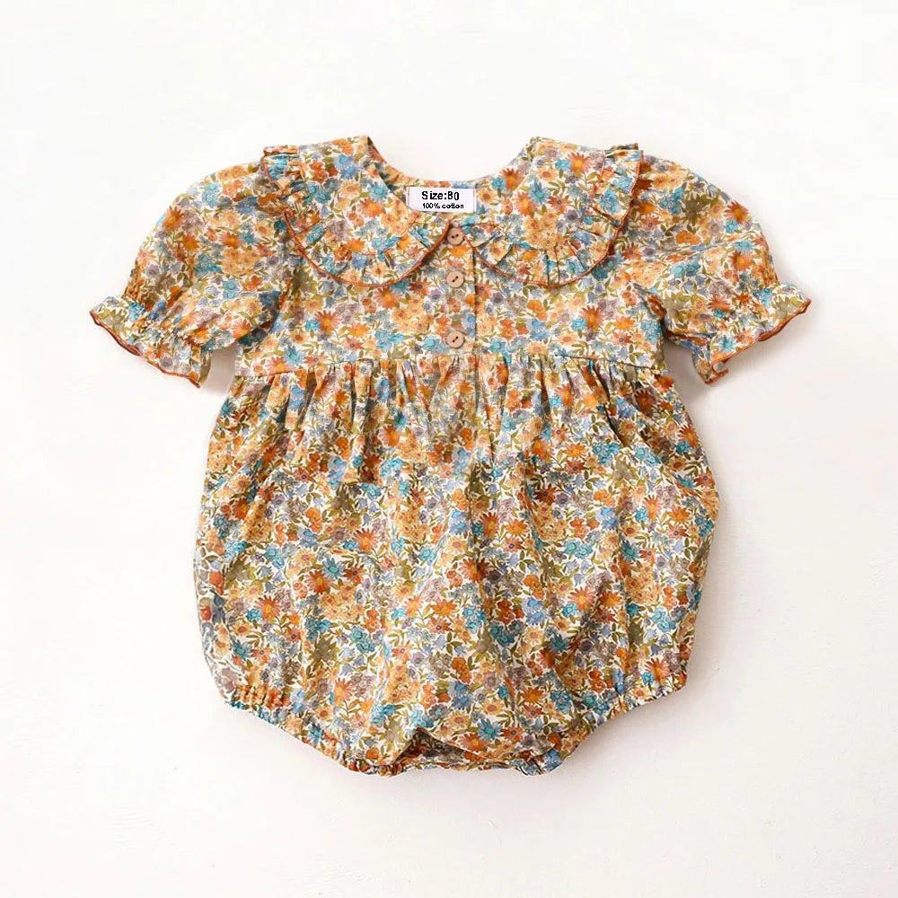 Baby Girls Cotton Linen Romper, Sleeveless Embroidered Summer Outfit (0–2 Years)