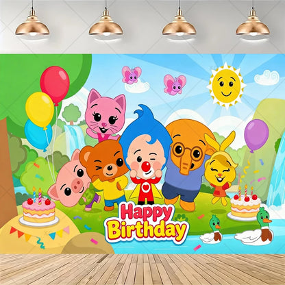 Cartoon Pliming Plims Theme Kids Birthday Party Decoration Background Supplies Balloon Set Cake Toppers Banner Backdrop Kid Gift