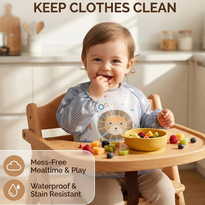 2pcs Waterproof Full Sleeve Baby Bibs Children Apron Long Sleeve Feeding Smock Kids Eating Breastplate Infant Scarf Clothing