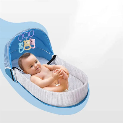 Baby Bed Crib Convenient Folding Anti-crush Middle Bed with Mosquito Net Comfortable Mattress Travel Crib for Newborn Camping