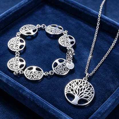 Fine Custom Jewelry Sets 925 Sterling Silver Pretty Tree of LifetNecklaces Bracelet for Women Fashion Party Wedding Gift