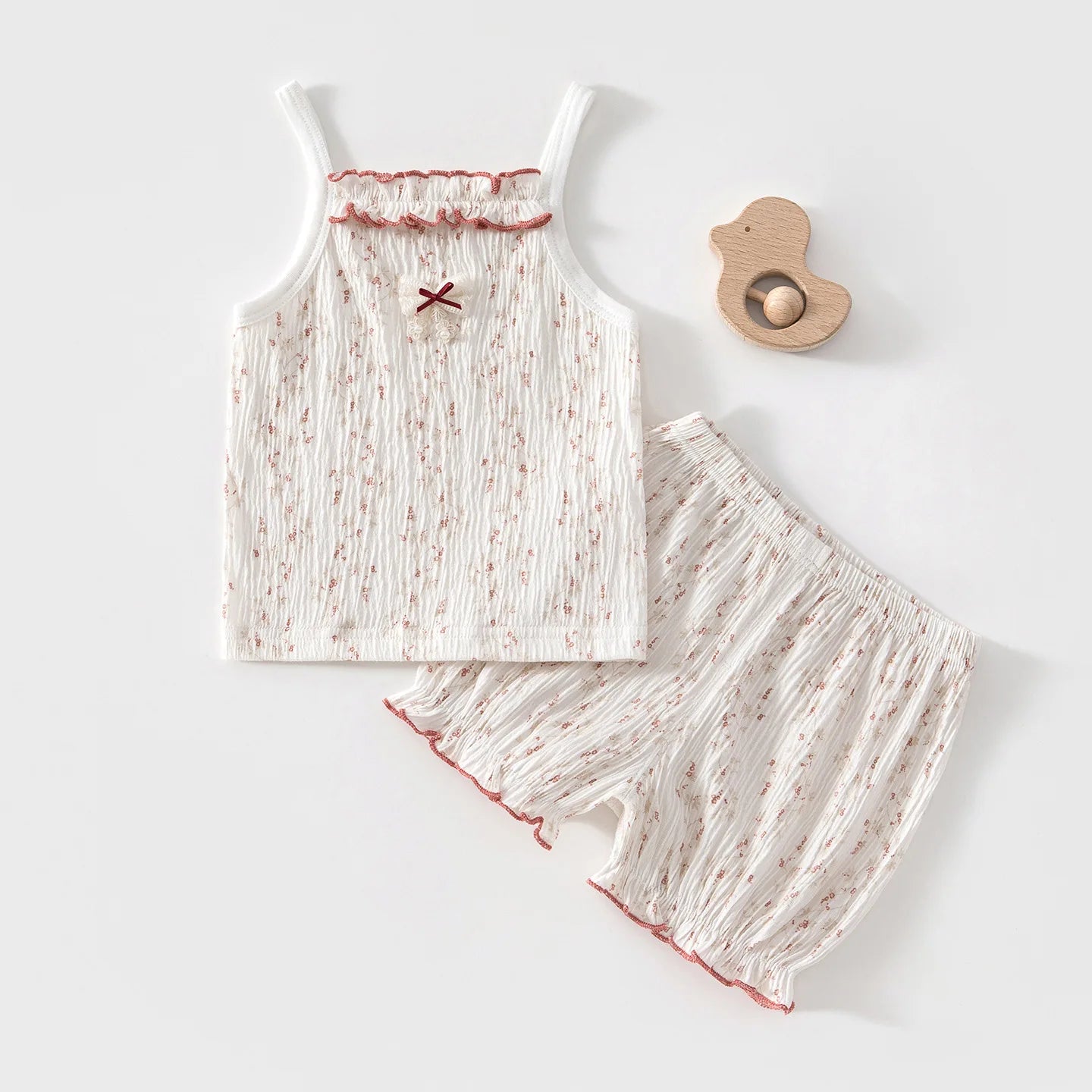Summer Infant Baby Girls 2Pcs Floral Cami Set Cute Ruffle Trim Sleeveless Top And Shorts Toddler Cotton Comfort Outfits
