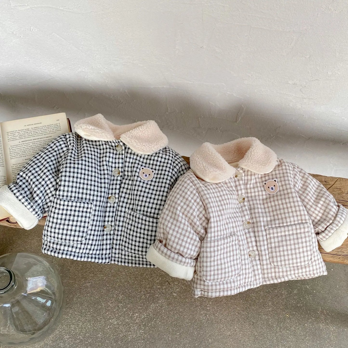 3712D Baby Coat Winter Plaid Cotton Padded Boy's Coat 0-3Year Girl's Warm Cotton Jacket Tops