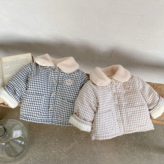 3712D Baby Coat Winter Plaid Cotton Padded Boy's Coat 0-3Year Girl's Warm Cotton Jacket Tops