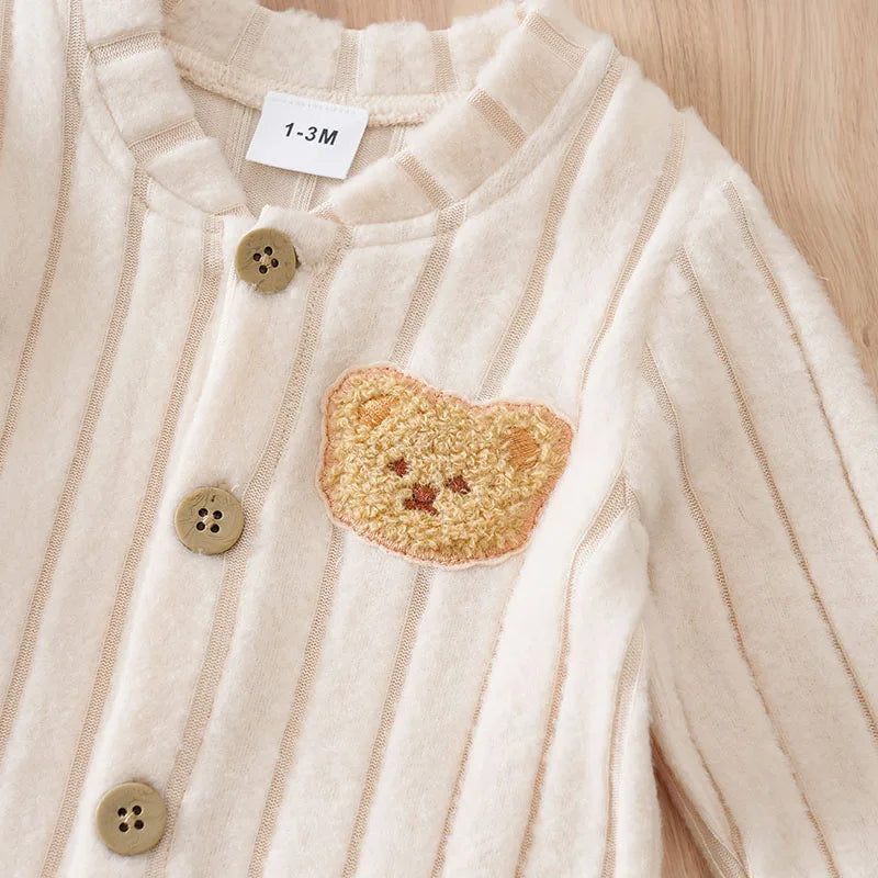 Winter Baby Toddler Onesie & Hats Button Bear Warmth Lovely 0-18 Months Newborn Knitted Romper Round Neck Soft