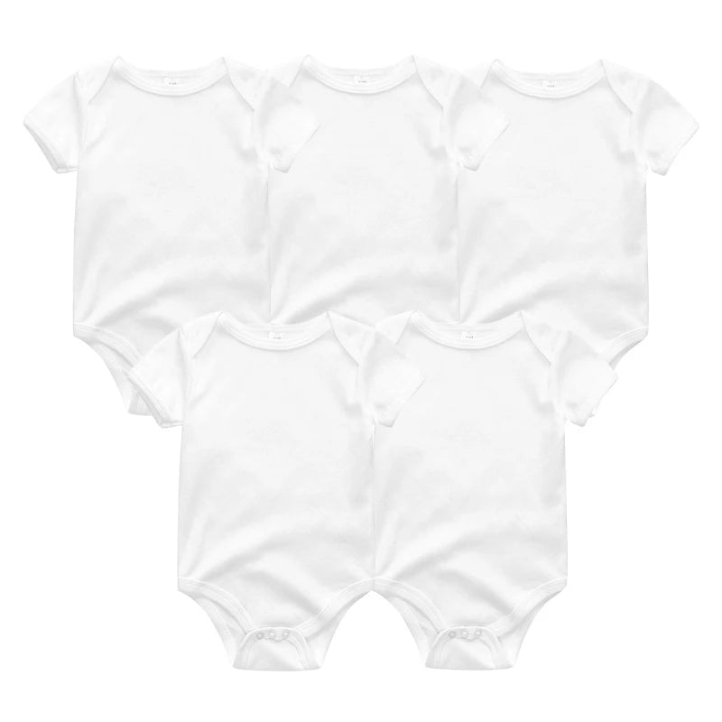 5-Piece Newborn Baby Bodysuit Set, Unisex Cotton Sleeveless Rompers with Cartoon and Solid Color Designs for Boys and Girls