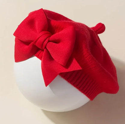 1-3Y Baby girl Bow Beret | Painter Hat, Cute Baby Hat, Suitable for Travel and Outing Lightweight Polyester Knit Fabric, Mixed Color
