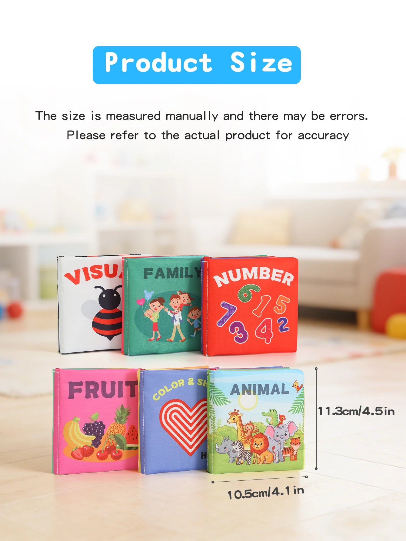 6Pcs Baby Cloth Books Set Non-Tearable Sensory Books for Early Learning Fruit Animal Number Cognition Toy 0-12 Months